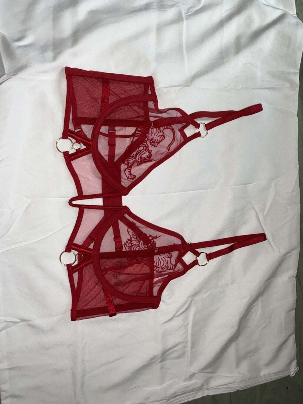 NWOT Thistle and Spire Red Embroidered Tigris Mesh Bra 38C Red